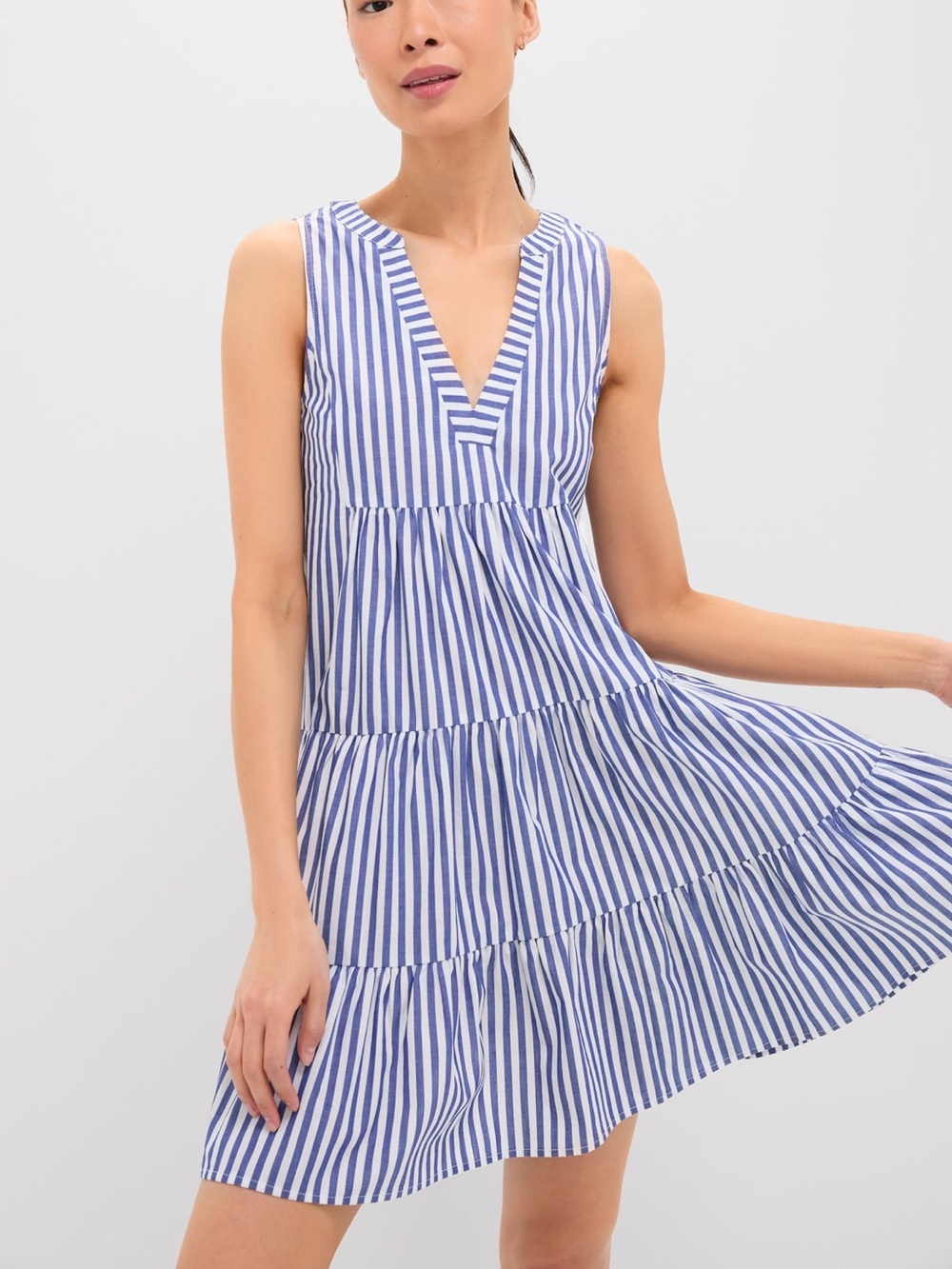 Tuckernuck Pomander Place Blue White Stripe Sleeveless Cotton Poplin Dress M